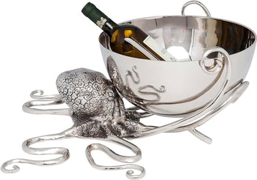 Kare Design Weinkühler Octopus, Silber, 45cm Durchmesser, Kühlbehälter, Flaschenkühler, Octopus Optik, Aluminium Gestell, 7200ml Füllmenge, 26x46x45 cm (H/B/T) im Sale